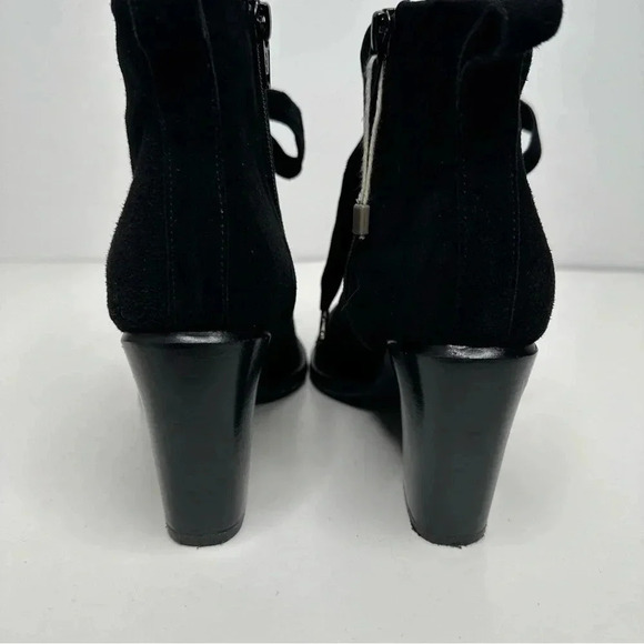 ZINDA Spain Black Suede Wide Ribbon Lace-Up Heeled Booties Side 37 - Picture 9 of 11